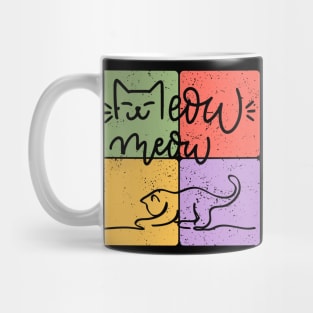 Playful Cat Silhouette Retro Block Print Mug